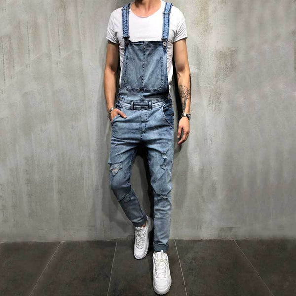 Pantalones Vaqueros para Hombre con Tirantes Desgarrados - Talla Grande Estilo Moderno