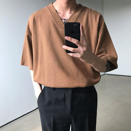 Camiseta Suelta de Cuello V para Hombre - Estilo Coreano Verano - Image 5