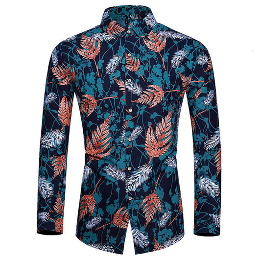 Camisa Hawaiana Estampada de Manga Larga para Hombre