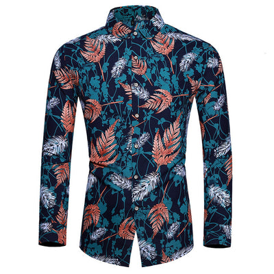 Camisa Hawaiana Estampada de Manga Larga para Hombre