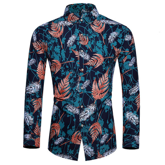 Camisa Hawaiana Estampada de Manga Larga para Hombre