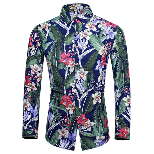 Camisa Hawaiana Estampada de Manga Larga para Hombre - Image 4