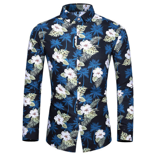 Camisa Hawaiana Estampada de Manga Larga para Hombre - Image 9