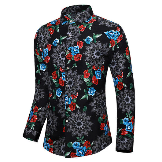 Camisa Hawaiana Estampada de Manga Larga para Hombre - Image 12