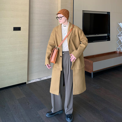 Abrigo de Lana Coreano Grueso Estilo Traje con Cortavientos Desmontable para Hombre - Image 12