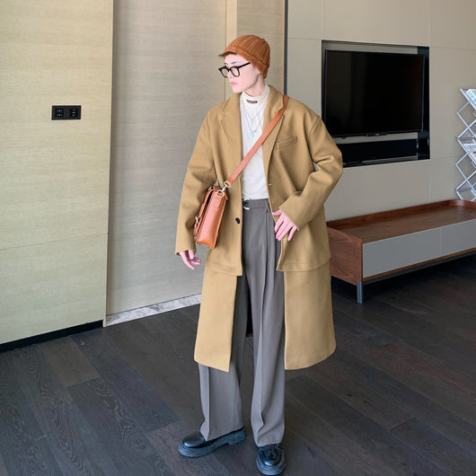 Abrigo de Lana Coreano Grueso Estilo Traje con Cortavientos Desmontable para Hombre - Image 12