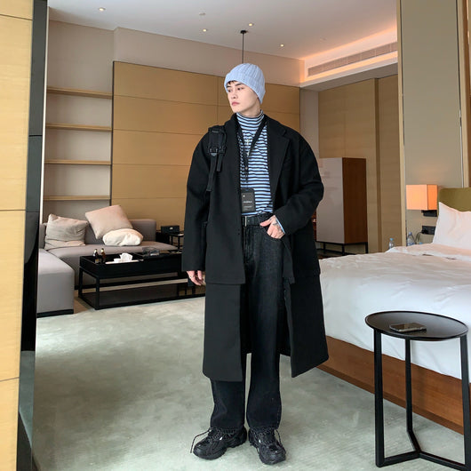 Abrigo de Lana Coreano Grueso Estilo Traje con Cortavientos Desmontable para Hombre - Image 9
