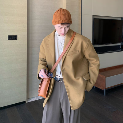 Abrigo de Lana Coreano Grueso Estilo Traje con Cortavientos Desmontable para Hombre - Image 10
