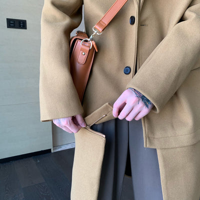 Abrigo de Lana Coreano Grueso Estilo Traje con Cortavientos Desmontable para Hombre - Image 11