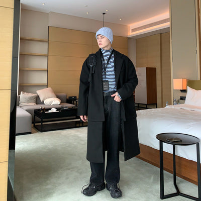 Abrigo de Lana Coreano Grueso Estilo Traje con Cortavientos Desmontable para Hombre - Image 3