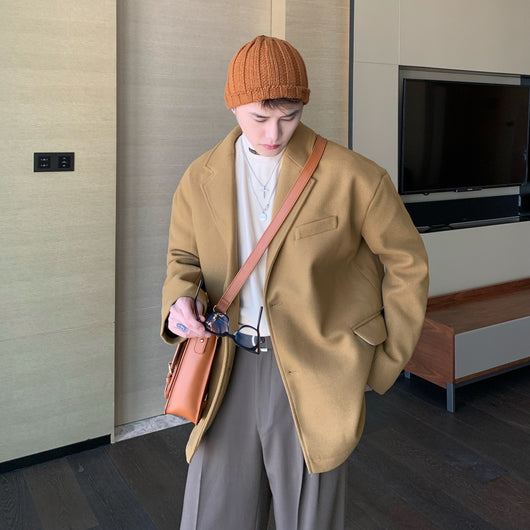 Abrigo de Lana Coreano Grueso Estilo Traje con Cortavientos Desmontable para Hombre - Image 6