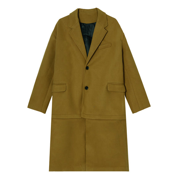 Abrigo de Lana Coreano Grueso Estilo Traje con Cortavientos Desmontable para Hombre