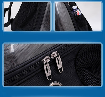 Black and white penguin-shaped pet carrier backpack with a transparent bubble window and ventilation holes. - Image 61