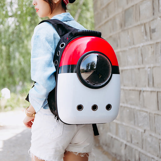 Black and white penguin-shaped pet carrier backpack with a transparent bubble window and ventilation holes. - Image 58