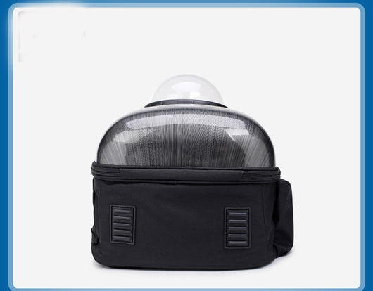 Black and white penguin-shaped pet carrier backpack with a transparent bubble window and ventilation holes. - Image 66