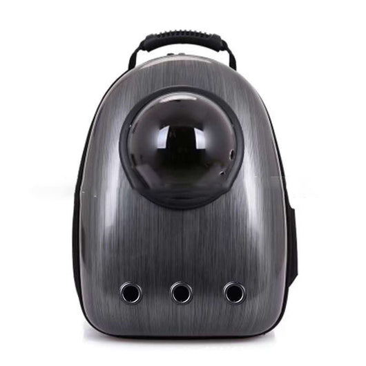 Black and white penguin-shaped pet carrier backpack with a transparent bubble window and ventilation holes.