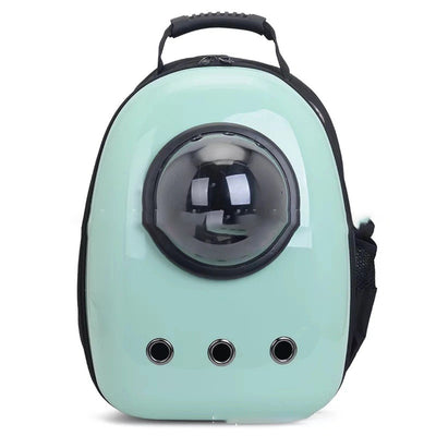 Black and white penguin-shaped pet carrier backpack with a transparent bubble window and ventilation holes. - Image 3