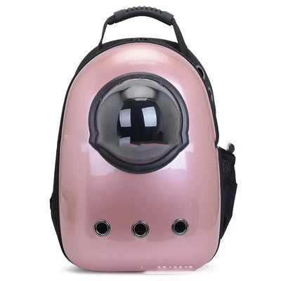 Black and white penguin-shaped pet carrier backpack with a transparent bubble window and ventilation holes. - Image 6