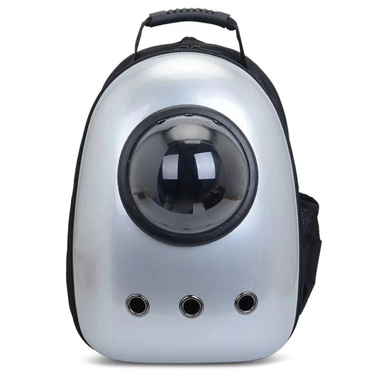 Black and white penguin-shaped pet carrier backpack with a transparent bubble window and ventilation holes. - Image 4