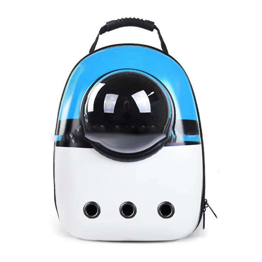 Black and white penguin-shaped pet carrier backpack with a transparent bubble window and ventilation holes. - Image 9