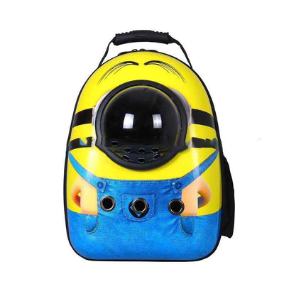 Black and white penguin-shaped pet carrier backpack with a transparent bubble window and ventilation holes. - Image 11