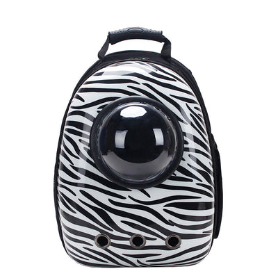 Black and white penguin-shaped pet carrier backpack with a transparent bubble window and ventilation holes. - Image 14