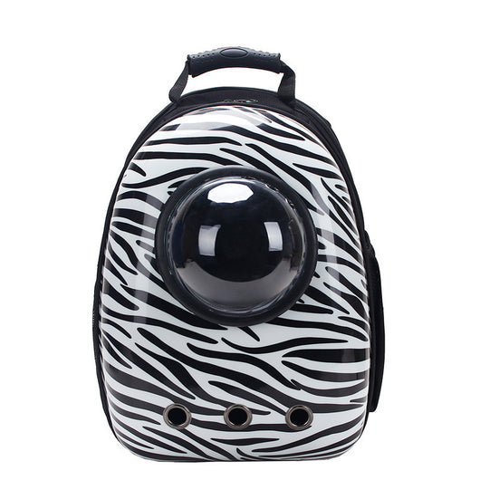 Black and white penguin-shaped pet carrier backpack with a transparent bubble window and ventilation holes. - Image 14