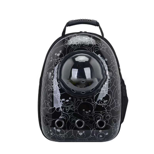 Black and white penguin-shaped pet carrier backpack with a transparent bubble window and ventilation holes. - Image 28