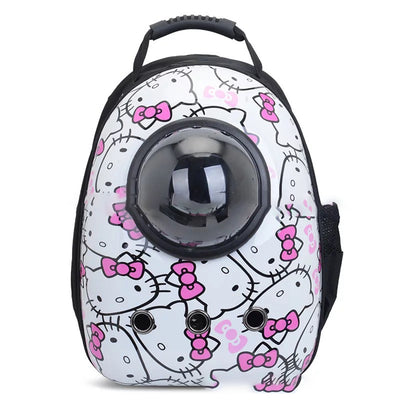 Black and white penguin-shaped pet carrier backpack with a transparent bubble window and ventilation holes. - Image 15