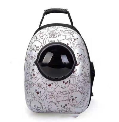 Black and white penguin-shaped pet carrier backpack with a transparent bubble window and ventilation holes. - Image 16