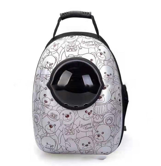 Black and white penguin-shaped pet carrier backpack with a transparent bubble window and ventilation holes. - Image 16