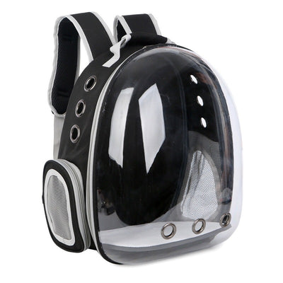Black and white penguin-shaped pet carrier backpack with a transparent bubble window and ventilation holes. - Image 33