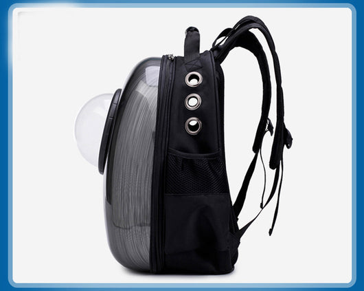 Black and white penguin-shaped pet carrier backpack with a transparent bubble window and ventilation holes. - Image 24