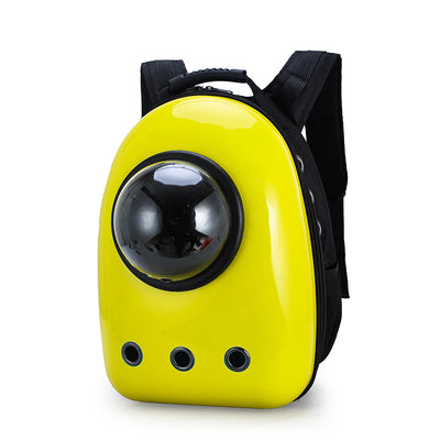 Black and white penguin-shaped pet carrier backpack with a transparent bubble window and ventilation holes. - Image 35