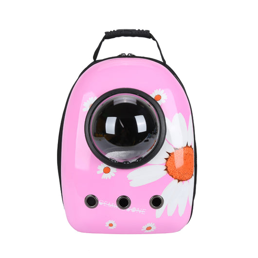 Black and white penguin-shaped pet carrier backpack with a transparent bubble window and ventilation holes. - Image 36