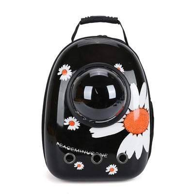 Black and white penguin-shaped pet carrier backpack with a transparent bubble window and ventilation holes. - Image 37