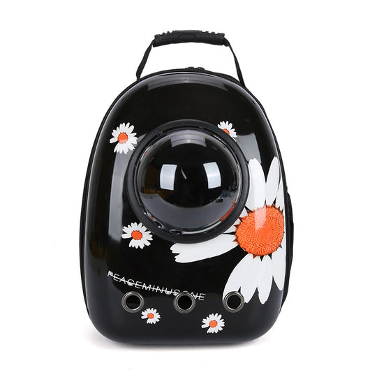 Black and white penguin-shaped pet carrier backpack with a transparent bubble window and ventilation holes. - Image 37
