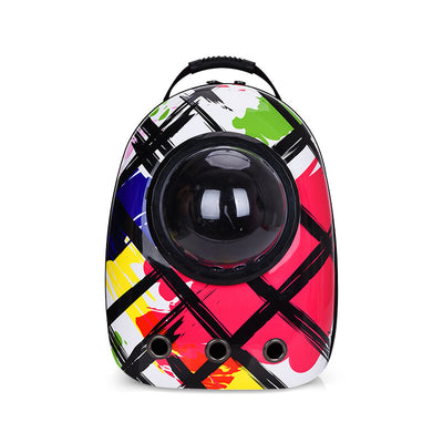 Black and white penguin-shaped pet carrier backpack with a transparent bubble window and ventilation holes. - Image 42