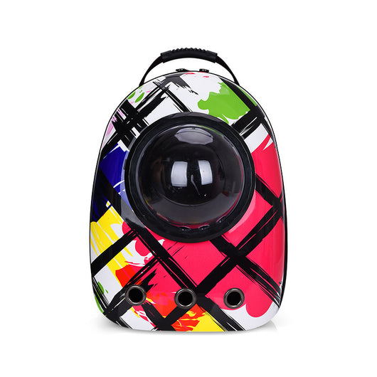 Black and white penguin-shaped pet carrier backpack with a transparent bubble window and ventilation holes. - Image 42