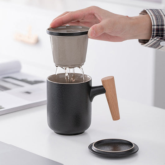 Taza de Cerámica para Oficina con Filtro y Tapa Integrada