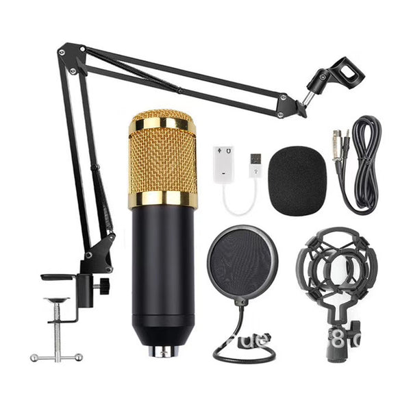 Micrófono Condensador BM-800 Profesional para Streaming y Karaoke con Tarjeta de Sonido USB