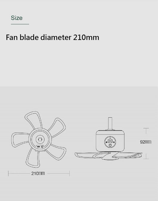 Ventilador de Techo Mini Silencioso con Luz LED y Control Remoto USB Recargable - Image 12