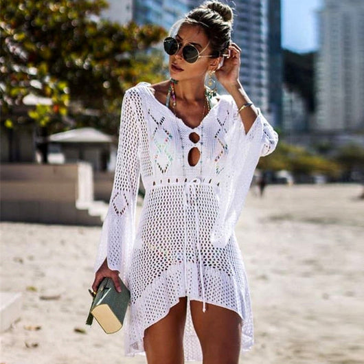 Blusa Protectora de Playa con Encaje Calado y Falda Larga - Image 11