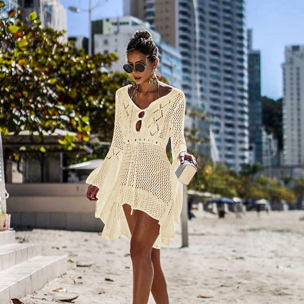 Blusa Protectora de Playa con Encaje Calado y Falda Larga