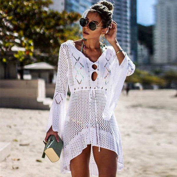 Blusa Protectora de Playa con Encaje Calado y Falda Larga - Image 4