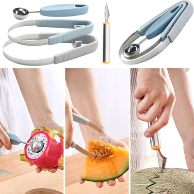 Cortador Decorativo 3 en 1 para Frutas - Pelador de Kiwi, Sacabolas de Sandía y Cuchara de Helado - Image 10