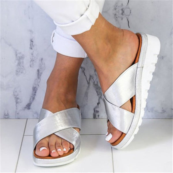 Sandalias Cuña Cruzada Abiertas y Pantuflas de Exterior