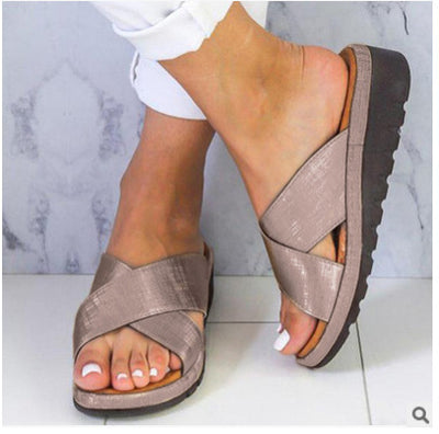 Sandalias Cuña Cruzada Abiertas y Pantuflas de Exterior