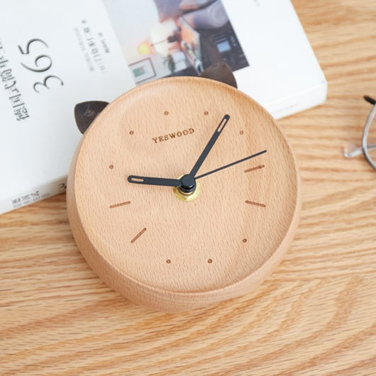 Reloj Despertador de Madera Estilo Gato - Silencioso para Dormitorio - Image 3