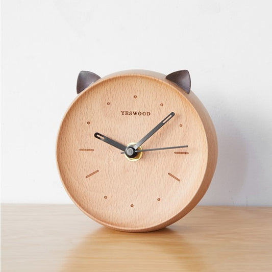 Reloj Despertador de Madera Estilo Gato - Silencioso para Dormitorio - Image 2